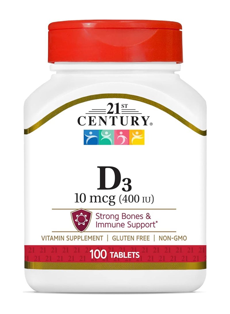 21st Century D3 Vitamin Supplement 400 IU 10 mcg - 100 Tablets - Image 1
